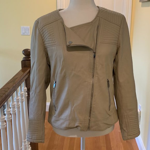 Slate & Willow Quilted Cream Leather Moto Jacket L - Picture 4 of 16